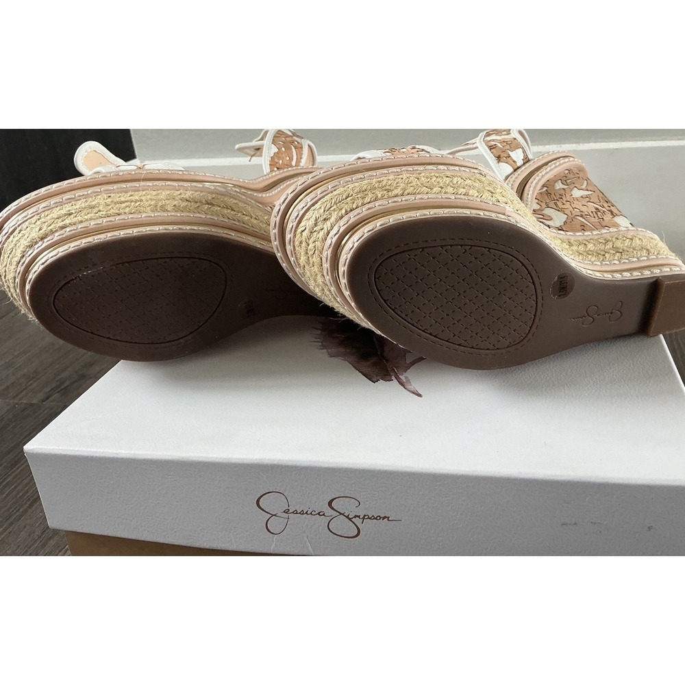 Jessica Simpson Ayala Floral Laser Cork Wedge Sandals Natural White Womens 7.5M - Picture 5 of 9